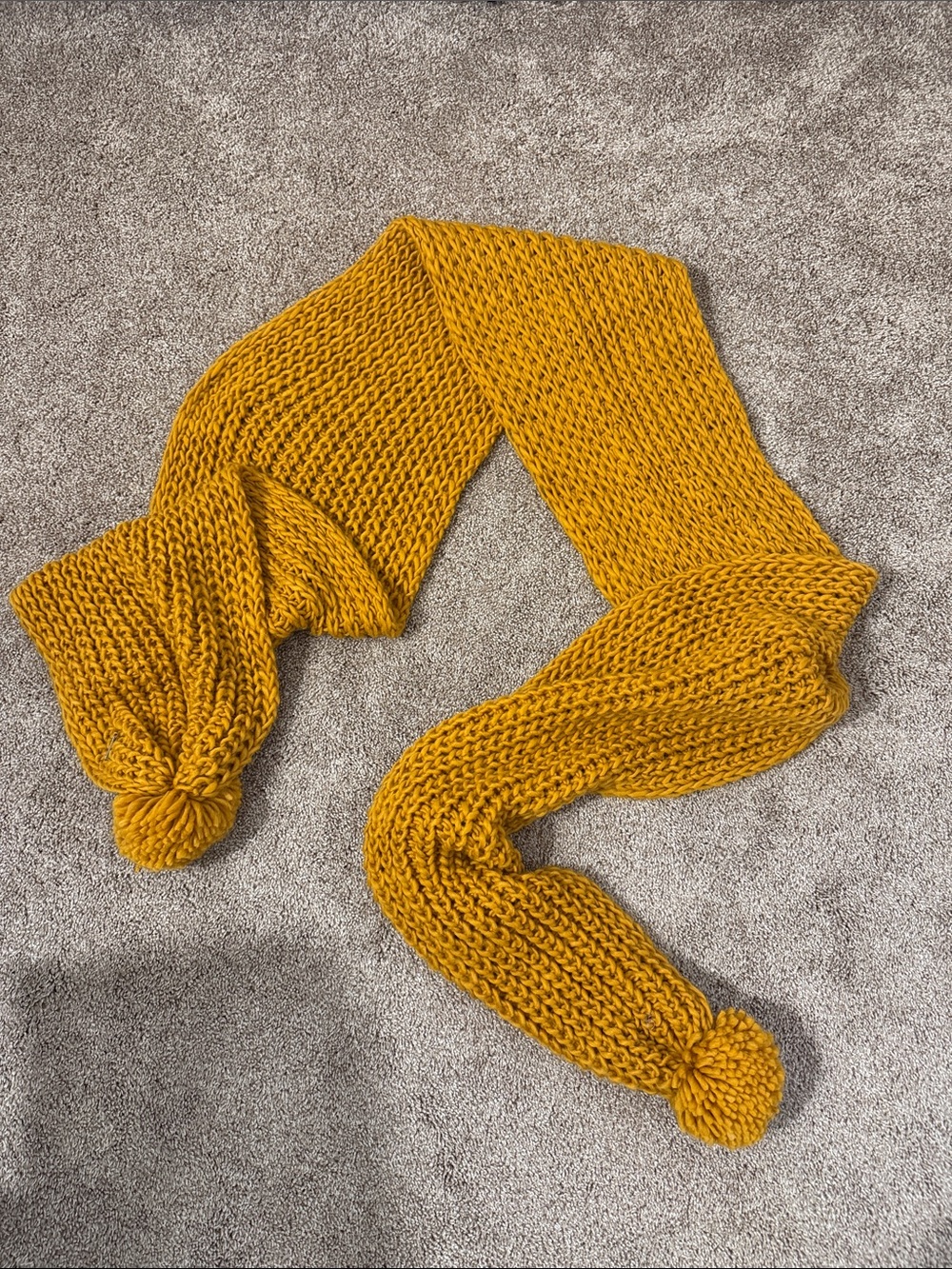 UpWest Chunky Knit Pom Pom Scarf in Mustard Yellow